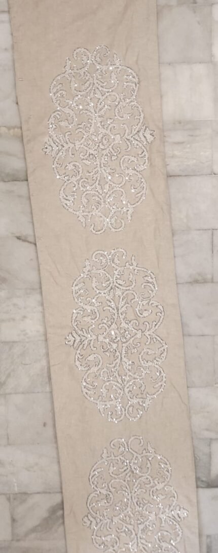 White Cut & Off White Moti Cushion Cover (14*36)